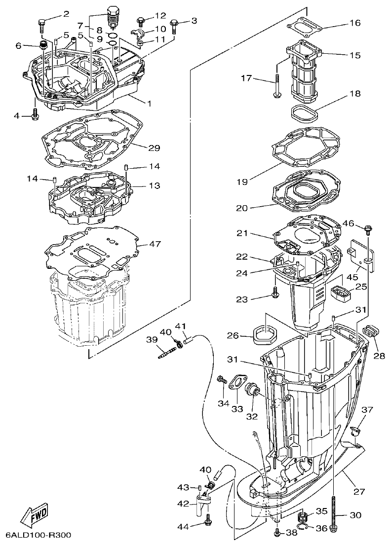 Yamaha F200CET, F225BET, FL200CET, FL225BET UPPER CASING parts diagram